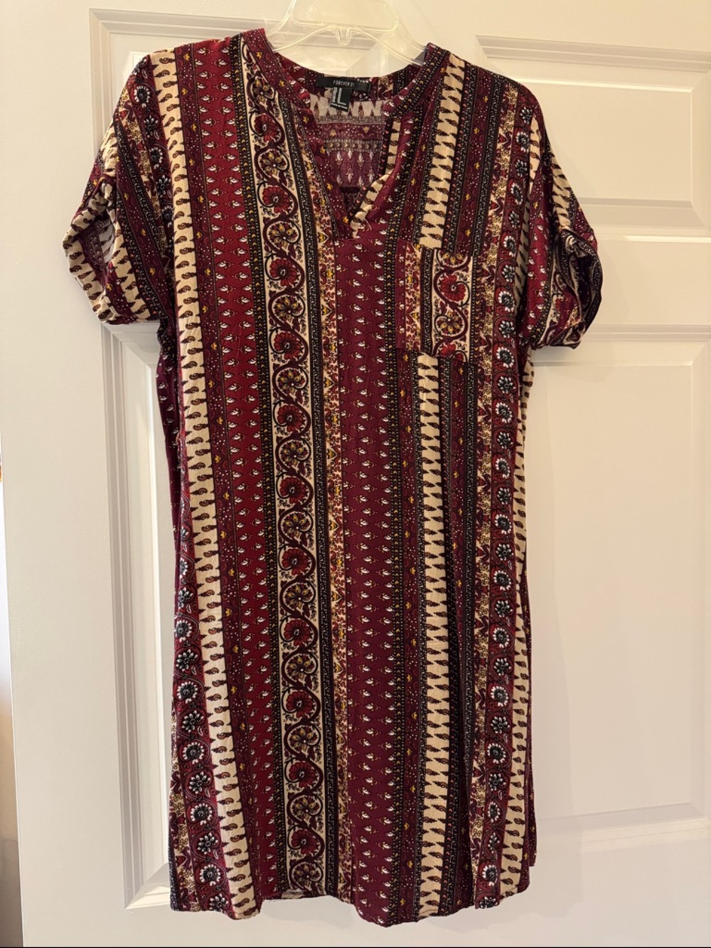Forever 21 Burgundy and Cream Floral Stripe Dress